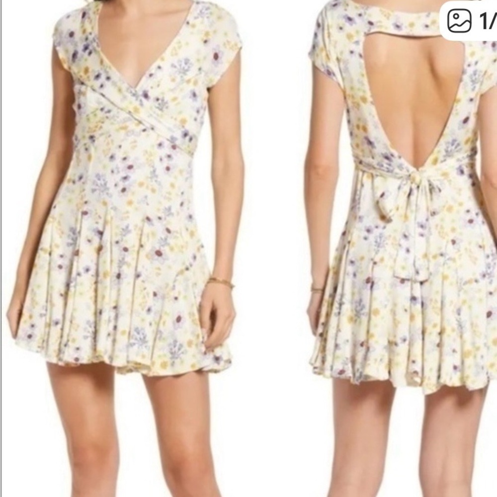 Free people floral dress tie cut out mini Sz Xs